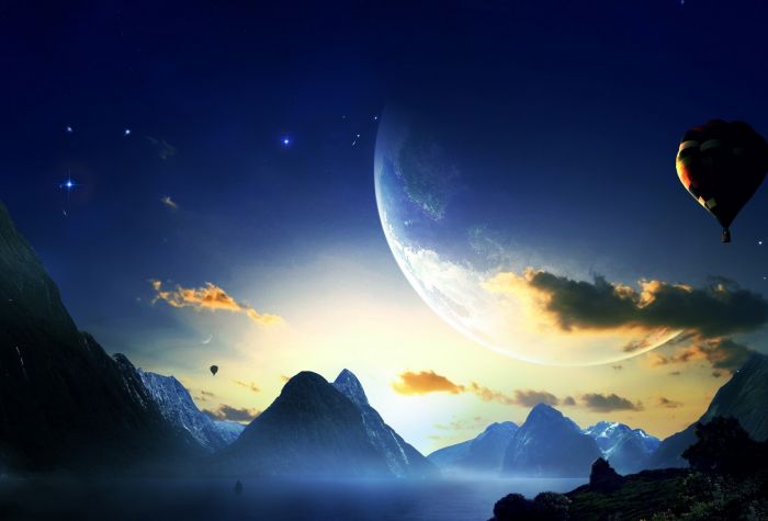 Картинка горы, небо, вечер, закат, планета