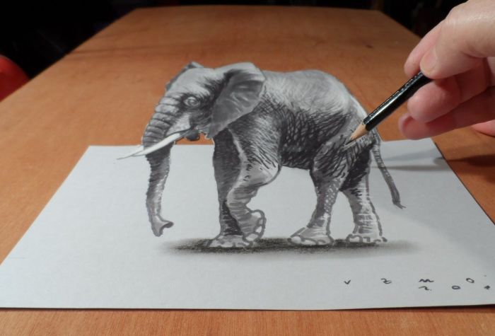 Картинка 3D слон рисунок на бумаге карандашом