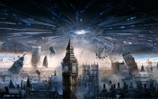 вторжение, НЛО разрушает Лондон, постер день независимости 2
