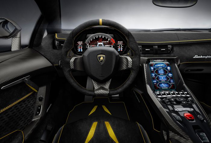 Картинка интерьер салона Lamborghini Centenario, машина суперкар