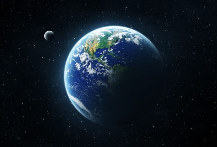 Картинка планета земля, космос, звезды, луна