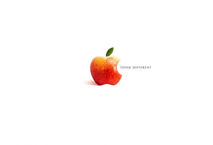 Картинка надкусанное яблоко, Apple, Надпись - думать по-другому