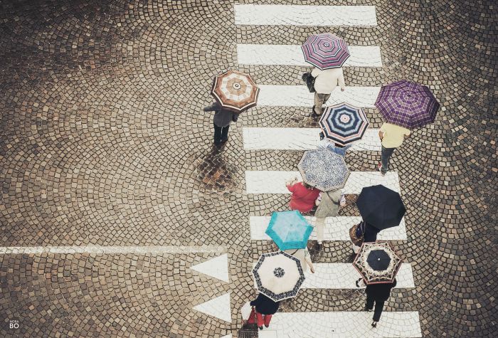 Картинка люди под зонтиками идут по дороге