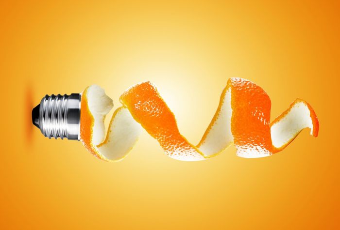Картинка апельсиновая кожура в форме лампочки, креатив