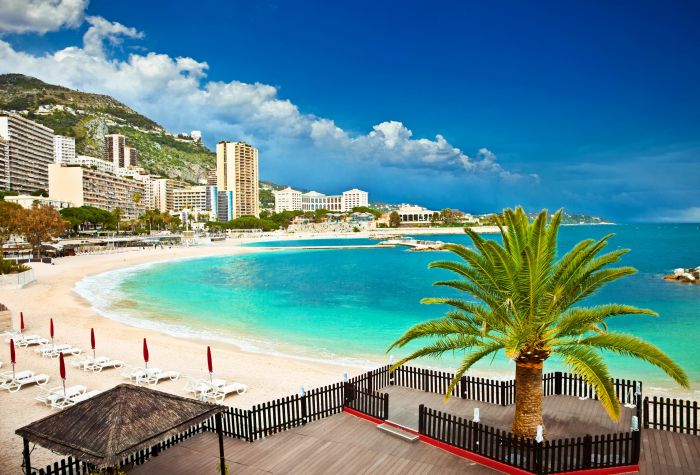 Картинка берег океана, пляж, песок, отели, отдых, Монте-Карло, Монако
