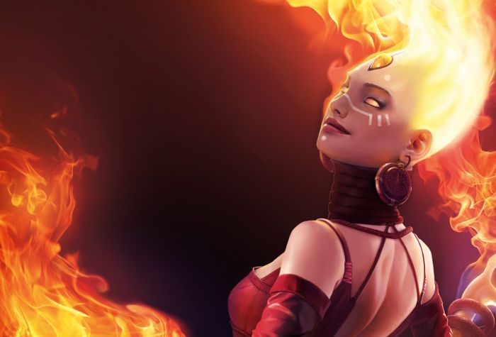 Картинка огненная девушка Lina герой игры DOTA 2