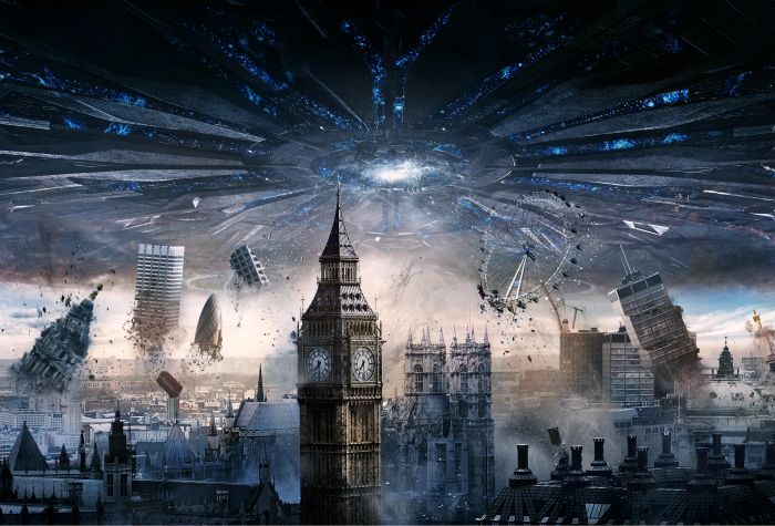Картинка вторжение, НЛО разрушает Лондон, постер день независимости 2