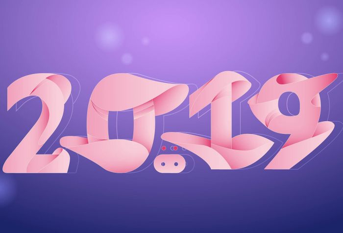 Картинка 2019 новогодние цифры в стиле свиньи