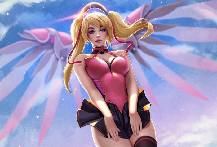 Картинка девушка с крыльями, Ангел (Mercy) из игры Overwatch
