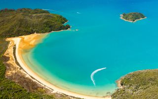 пляж, остров, океан, Абель-Тасман национальный парк в Новой Зеландии