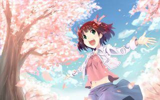 аниме, девушка Amami Haruka, листья, дерево
