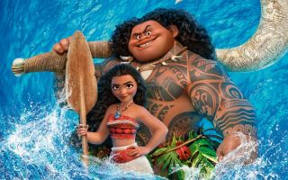девочка Моана (Moana) и абориген Мауи (Maui) в воде