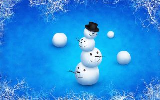 снеговик в шляпе, четыре головы, мороз