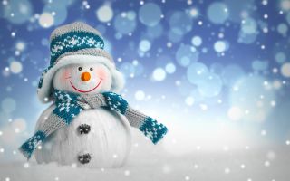 новогодний веселый снеговик в шарфе и шапке